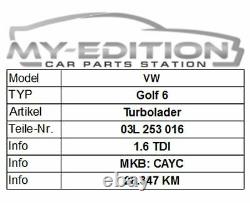 Vw Golf Tiguan Passat Audi Seat Skoda 1,6tdi Cayc Turbo 03l253016
